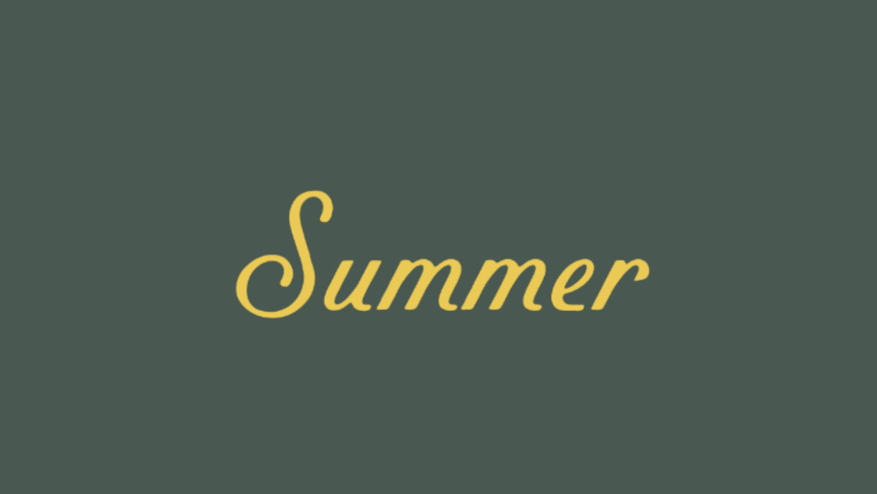 The word 'Summer' written in a cursive font on a solid background