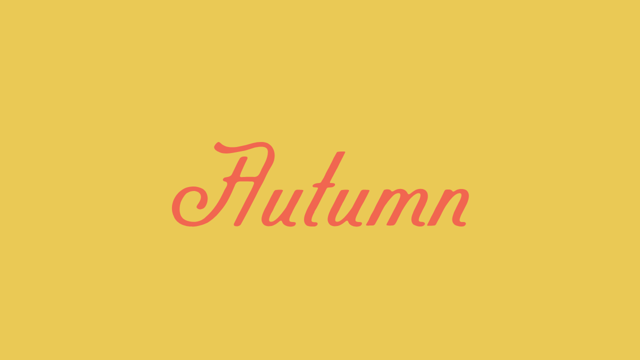 Word 'Autumn' written in pink on a yellow background